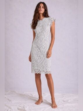 H&M White Lace Cap-Sleeve Midi Dress